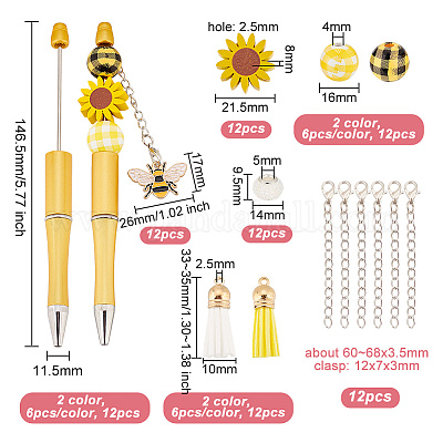 Wholesale OLYCRAFT 12 Sets/96pcs Beadable Pens Set Assorted Bead Pens  Plastic Beads Pen DIY Making Kit Include Beads Tassel Pendants and Chain  Extender for Office Supplies - Sunflower Style 