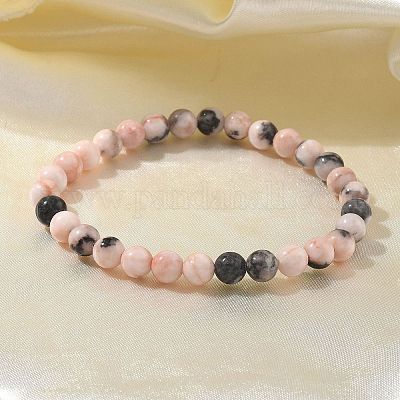 Bracciali elasticizzati con perle di diaspro naturale zebra&nbsp;BJEW-K212-A-035-1