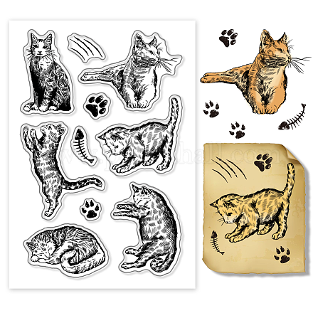 PHパンダホール 猫型クリアスタンプ  ラインセンス子猫ダイナミックシリコンスタンプカード作成フォトアルバムの装飾や DIY スクラップブッキング用透明ゴムスタンプ  4.33x6.3インチ DIY-WH0448-0152-1
