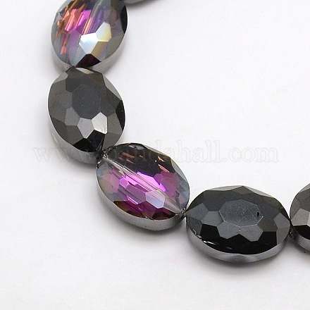 Plaqué moitié noire à facettes en cristal de galvanoplastie ovales perles brins EGLA-F058D-01-1