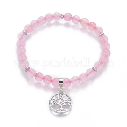Bracelets en quartz rose naturel avec breloque BJEW-I275-B01-1