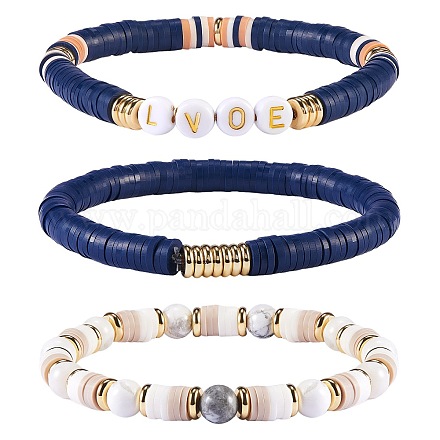 Perles d'amour empilant des bracelets extensibles pour femmes BJEW-SZ0001-93-1