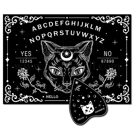 Creatcabin черная кошка деревянная доска для духов говорящие доски маятниковая доска деревянная с планшеткой лозоискательство комплект для гадания охота за духами метафизический декор послания вещи ведьмы для викки 11.8x8.3 дюйм DJEW-WH0324-020-1