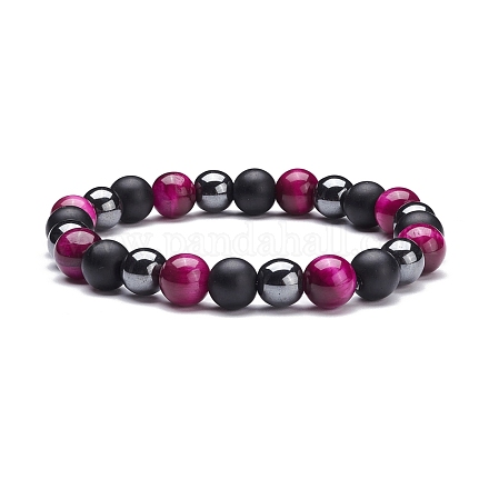Round Stone Beads Stretch Bracelets BJEW-JB07259-04-1