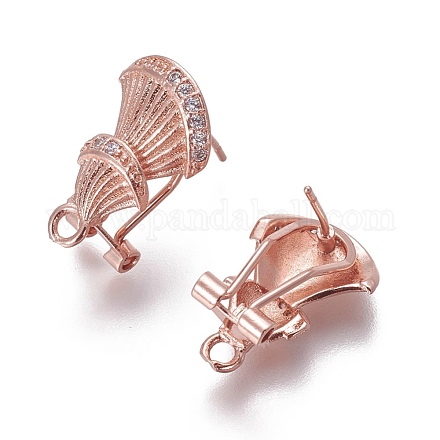 Brass Micro Pave Cubic Zirconia Stud Earring Findings KK-O121-22RG-1