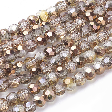 Faceted(32 Facets) Round Half Plated Electroplate Glass Beads Strands X-EGLA-J042-4mm-H03-1