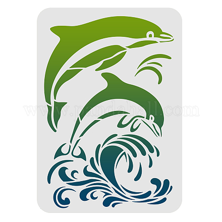 FINGERINSPIRE Dolphins Stencil 29.7x21cm Dolphin Mural Stencil Sea Ocean Creatures Stencils DIY Craft Sea Animal Stencil for Painting on Wood Tile Paper Fabric Floor DIY-WH0202-206-1