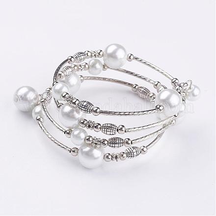 Glass Pearl Bead Wrap Bracelets BJEW-JB02860-01-1