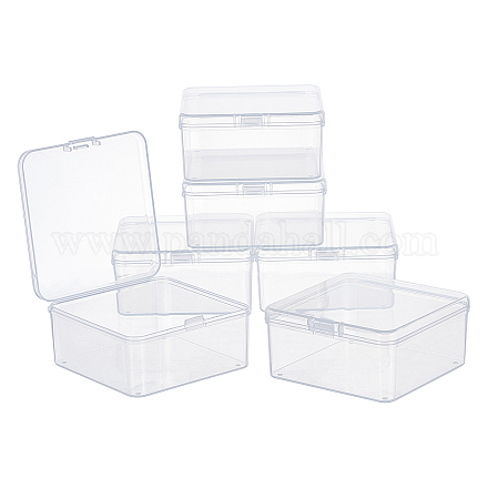 SUPERFINDINGS 6 Pack Clear Plastic Beads Storage Containers Boxes with Lids 7.5x7.5x3.5cm Small Sqaure Plastic Organizer Storage Cases for Beads Jewelry Office Craft CON-WH0074-63C-1