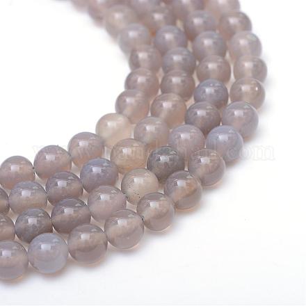 Round Natural Grey Agate Bead Strands G-R345-8mm-07-1