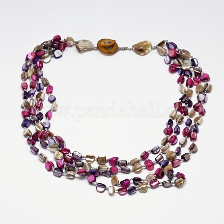Colliers à plusieurs niveaux de perles de coquillages pour femmes NJEW-L101-01-1