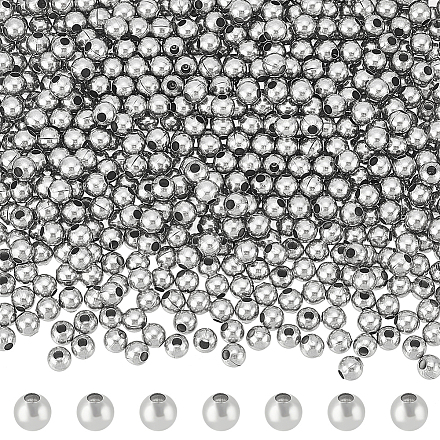 Unicraftale 1000 pièces 304 perles rondes creuses en acier inoxydable STAS-UN0050-64-1
