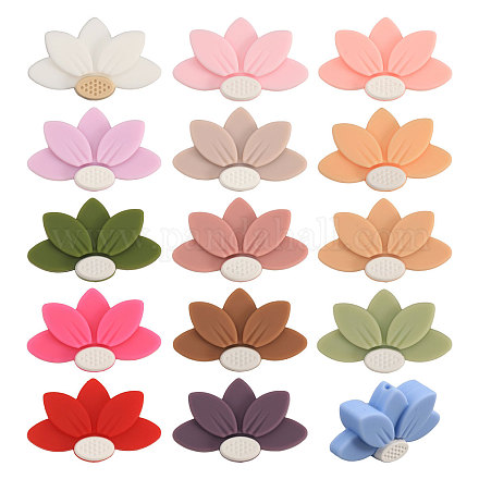 Chgcraft 15 Stück 15 Farben Lotus umweltfreundliche Silikonperlen in Lebensmittelqualität SIL-CA0003-05-1