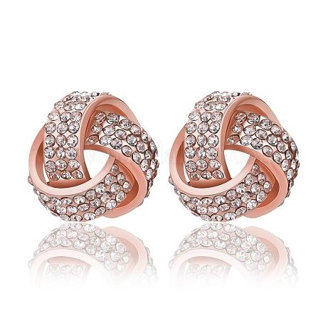 Gorgeous Knot Tin Alloy Rhinestone Stud Earrings EJEW-BB08839-RG-1