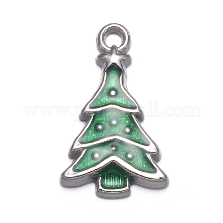 Mittelgroße meergrüne Weihnachtsbaum Emaille-Legierung Anhänger X-EAP0307Y-1