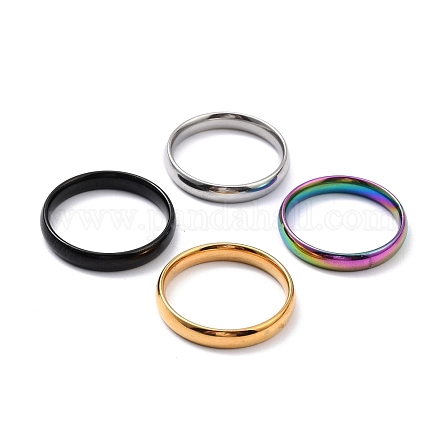 Placcatura ionica (ip) 304 semplice anello a fascia semplice in acciaio inossidabile per le donne RJEW-B036-09-1