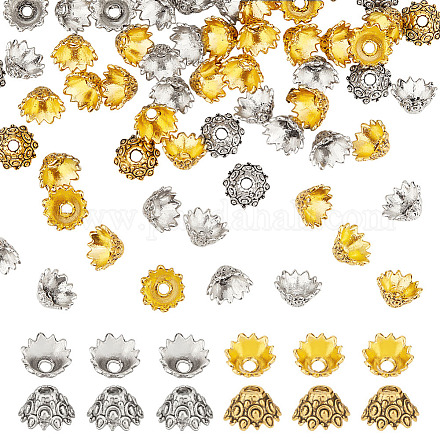 Arricraft 80 pièces 2 couleurs capuchons de perles en alliage de style tibétain FIND-AR0002-81-1