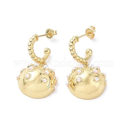 Anello di perline in plastica abs imitazione perla con orecchini pendenti mezzo tondo EJEW-F296-03G-1