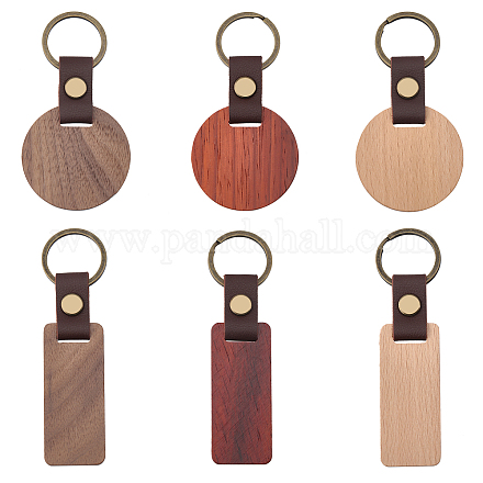 Chgcraft 6pcs 6 style porte-clés pendentif en bois KEYC-CA0001-52-1