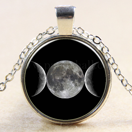 Motif de lune pendentifs en verre plat rond NJEW-N0051-043F-02-1