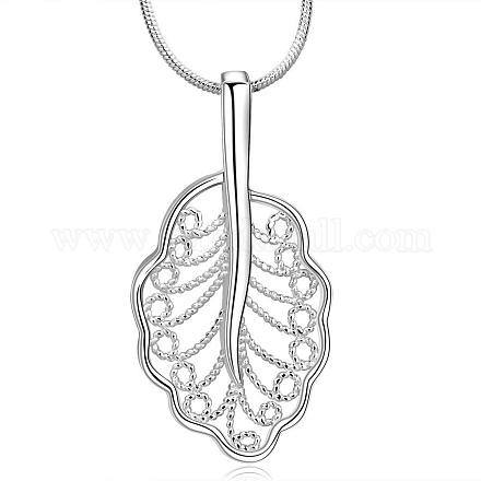 Trendy Silver Color Plated Brass Leaf Pendant Necklaces NJEW-BB08234-1