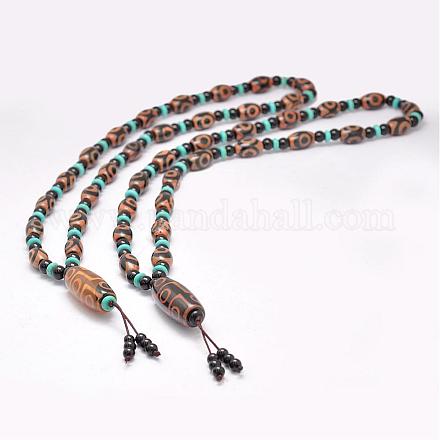 Colliers avec perles en agate tibétaine naturelle à bijoux bouddhistes NJEW-F131-31-1