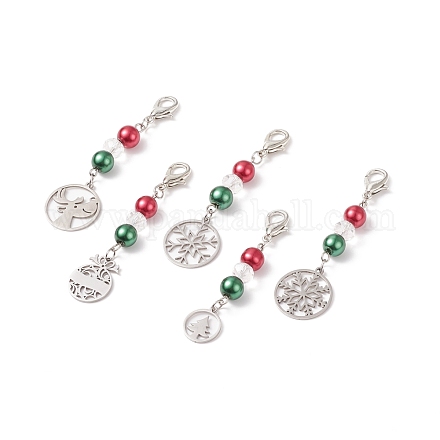 Décorations de pendentif en perles de verre de noël HJEW-JM00735-1