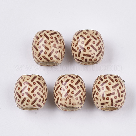 Perles de gros trous en bois naturel imprimé WOOD-R251-01H-LF-1