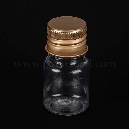 ペットのプラスチック製ミニ収納ボトル  トラベルボトル  化粧品用  クリーム  ローション  液体  アルミスクリューキャップ付き  ゴールドカラー  2.2x4.3cm  容量：5ml（0.17fl.oz） CON-K010-03A-02-1