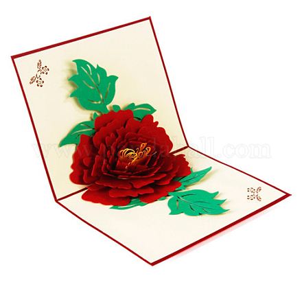 3dはポップアップ牡丹の花のグリーティングカードは、あなたのカードに感謝します  レッド  15.5x13cm DIY-N0001-029R-1