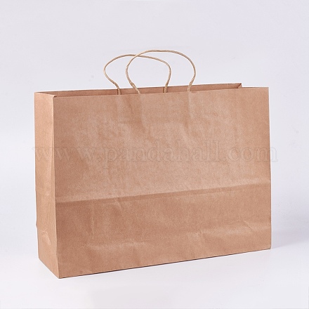 クラフト紙袋  ギフトバッグ  ショッピングバッグ  茶色の紙袋  ハンドル付き  サドルブラウン  42x13x31cm CARB-WH0004-B-01-1