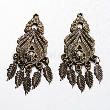 Antique Bronze Plated Flower Tibetan Style Alloy Large Pendants with Iron Leaf Findings TIBEP-K082-AB-1