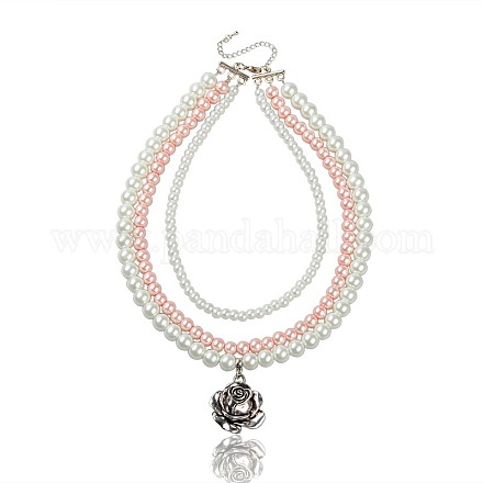 Розовые кулон слоистых ожерелье NJEW-JN00470-04-1
