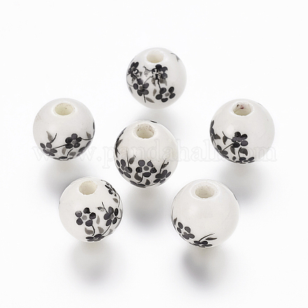 Abalorios de la porcelana hecha a mano impresos X-PORC-Q201-10mm-5-1