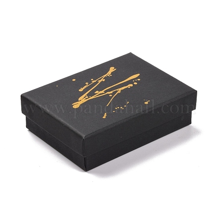 ホットスタンピング板紙ジュエリー包装箱  内部のスポンジ  リング用  小さな時計  ネックレス  イヤリング  ブレスレット  長方形  ブラック  9.2x7x2.7cm CON-B007-01E-1