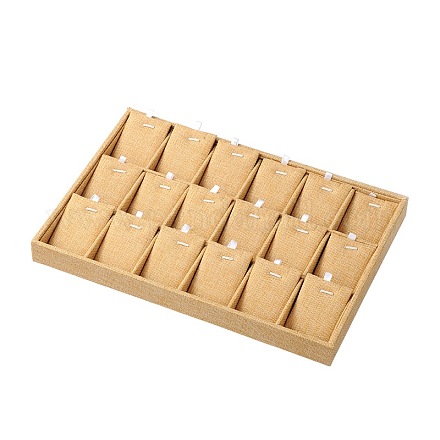 立方体の木製ペンダントネックレスディスプレイボックス  黄麻布の布で覆われた  18のコンパートメント  バリーウッド  24.3x35x3.2cm X-PDIS-N001-02-1