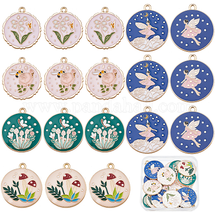 SUNNYCLUE 1 Box 24Pcs 6 Style Fairy Tale Charms Enamel Fairy Charm Bulk Angle Wings Alloy Flower Bees Mushroom Rose Charm for Jewelry Making Charms DIY Bracelet Necklace Earring Crafting Supplies ENAM-SC0002-76-1