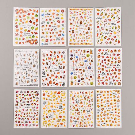 Arte de uñas de papel de patrón de hoja de arce de tema de otoño pegatinas MRMJ-WH0075-72-1