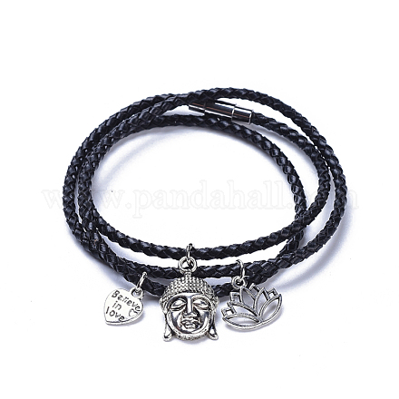 Three Loops Braided Leather Cord Wrap Bracelets BJEW-JB04245-01-1