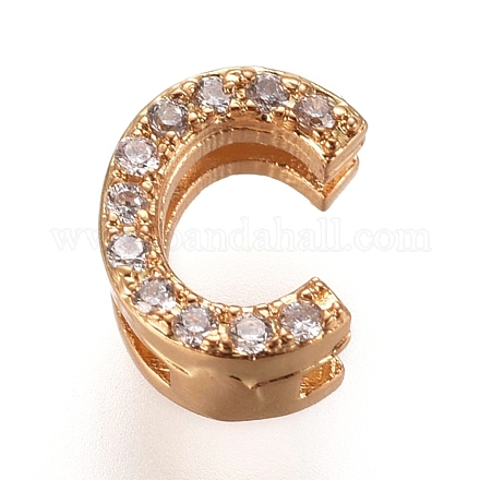 Golden Plated Brass Micro Pave Cubic Zirconia Slide Charms ZIRC-L075-61C-G-1