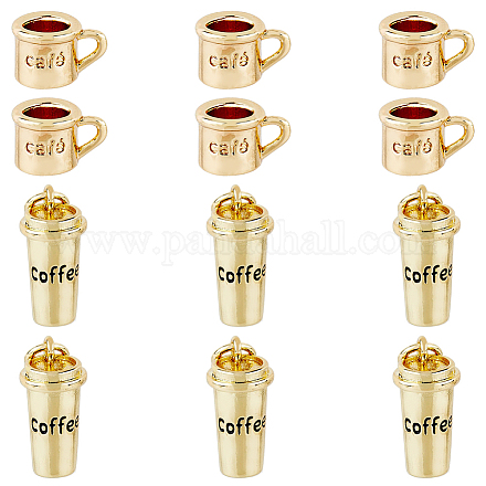 Dicosmetic 12 pz 2 stili pendenti tazza mini ciondoli tazza di caffè ciondoli parola caffè ciondoli dorati 3d tazza di caffè 18k ottone placcato oro ciondoli caffè per la produzione di gioielli artigianali KK-DC0002-41-1