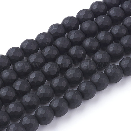 Cuentas sintéticas piedras negras hebras X-G-C059-6mm-1-1