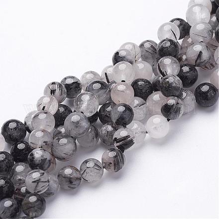 Chapelets de perles en quartz rutile noir naturel G-D295-8mm-1
