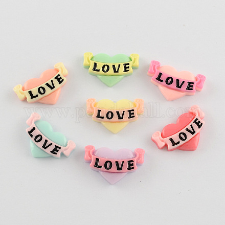 Valentines Day Gifts Ideas Scrapbook Embellishments Flatback Cute Heart with Word Love Plastic Resin Cabochons CRES-Q147-M-1
