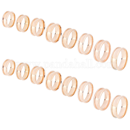 Unicraftale 16 pz anello con nucleo vuoto in oro rosa 8 misure anello in acciaio inossidabile per intarsio anelli vuoti rotondi scanalati con sacchetti di velluto per la creazione di gioielli RJEW-UN0001-28-1