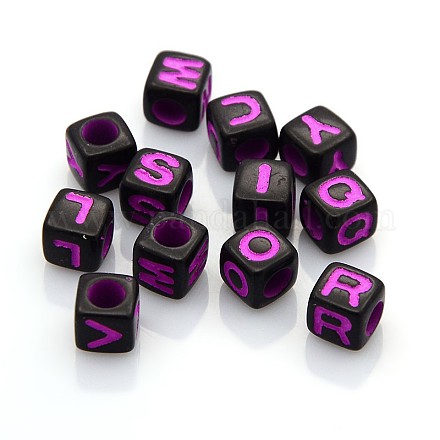 Solid Color Alphabet Acrylic Beads MACR-Q167-6x6mm-03-1