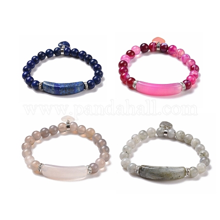 Natural Mixed Stone Beads Charm Bracelets BJEW-K164-B-1