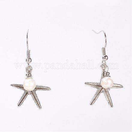 Boucles d'oreilles pendantes en alliage rétro étoiles de mer / étoiles de mer pour femmes EJEW-PJE687-1