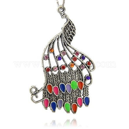 Colorful Peacock Pendant Necklace Findings ENAM-M001-15-1