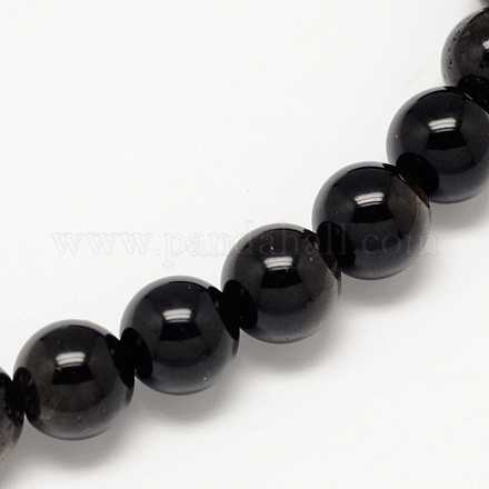 Grade AA Natural Golden Sheen Obsidian Round Beads Strands G-L275-01-6mm-1